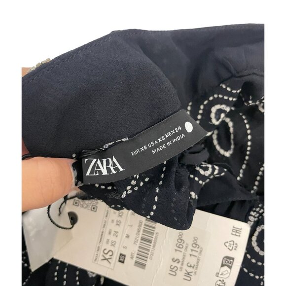 Zara Womens Midi Dress Size XS Long Sleeve Black Beaded Printed 7521/246 NWT - Picture 12 of 16